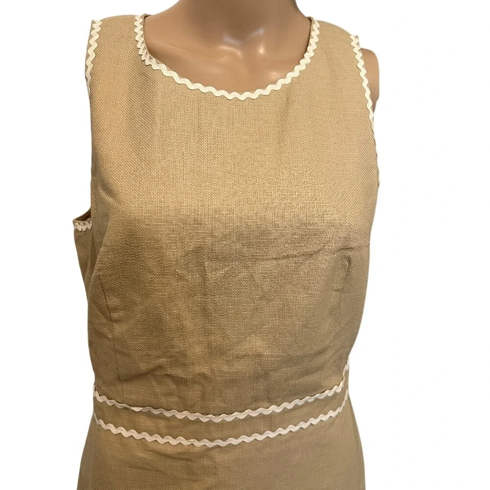 J. Crew A-Line Dress Beige Jacquard Scalloped Trim Sleeveless Knee Length Size 6